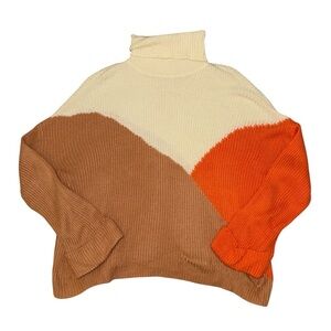 Pink Lily Colorblock Orange cream tan turtleneck sweater women’s size XL